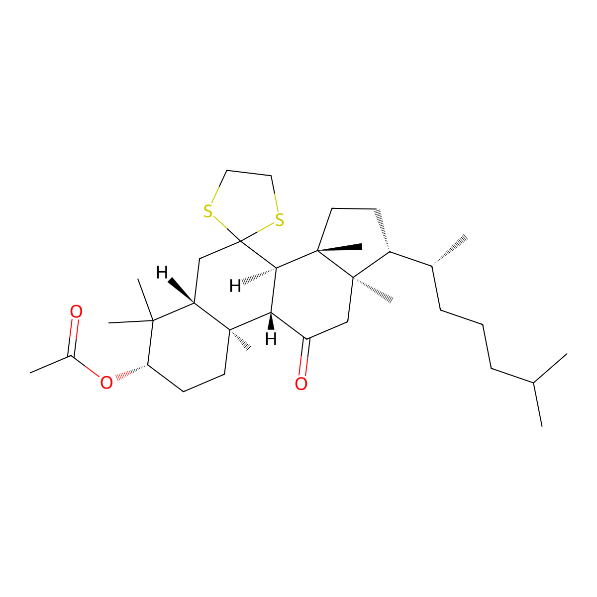 (3s,5r,8r,9s,10s,13r,14s,17r)-4,4,10,13,14-Pentamethyl-17-[(2r)-6-methylheptan-2-yl]-11-oxohexadecahydrospiro[cyclopenta[a]phenanthrene-7,2'-[1,3]dithiolan]-3-yl acetate molecular structure, CAS 56259-20-2