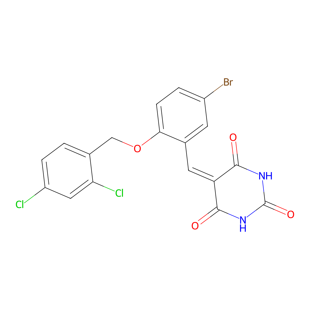 5-[[5-Bromo-2-[(2,4-dichlorophenyl)methoxy]phenyl]methylidene]-1,3-diazinane-2,4,6-trione molecular structure, CAS 5626-02-8