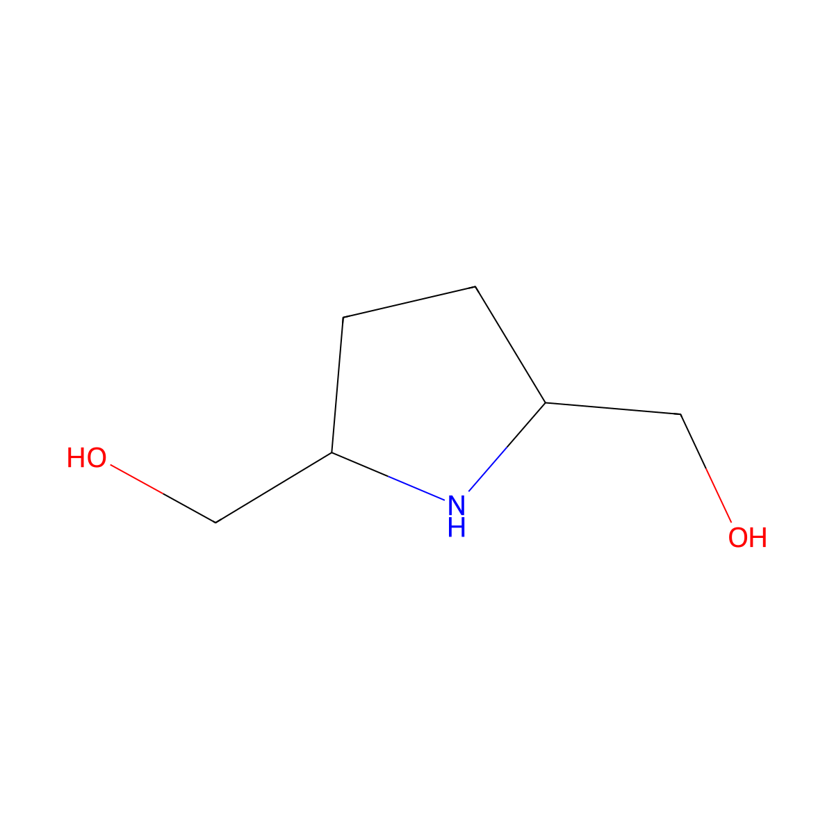 Pyrrolidine-2,5-diyldimethanol molecular structure, CAS 5626-66-4