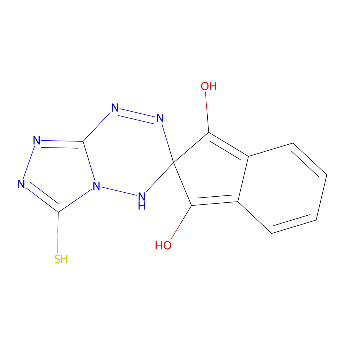 1',3'-Dihydroxyspiro[2,5-dihydro-[1,2,4]triazolo[4,3-b][1,2,4,5]tetrazine-6,2'-indene]-3-thione molecular structure, CAS 5627-95-2