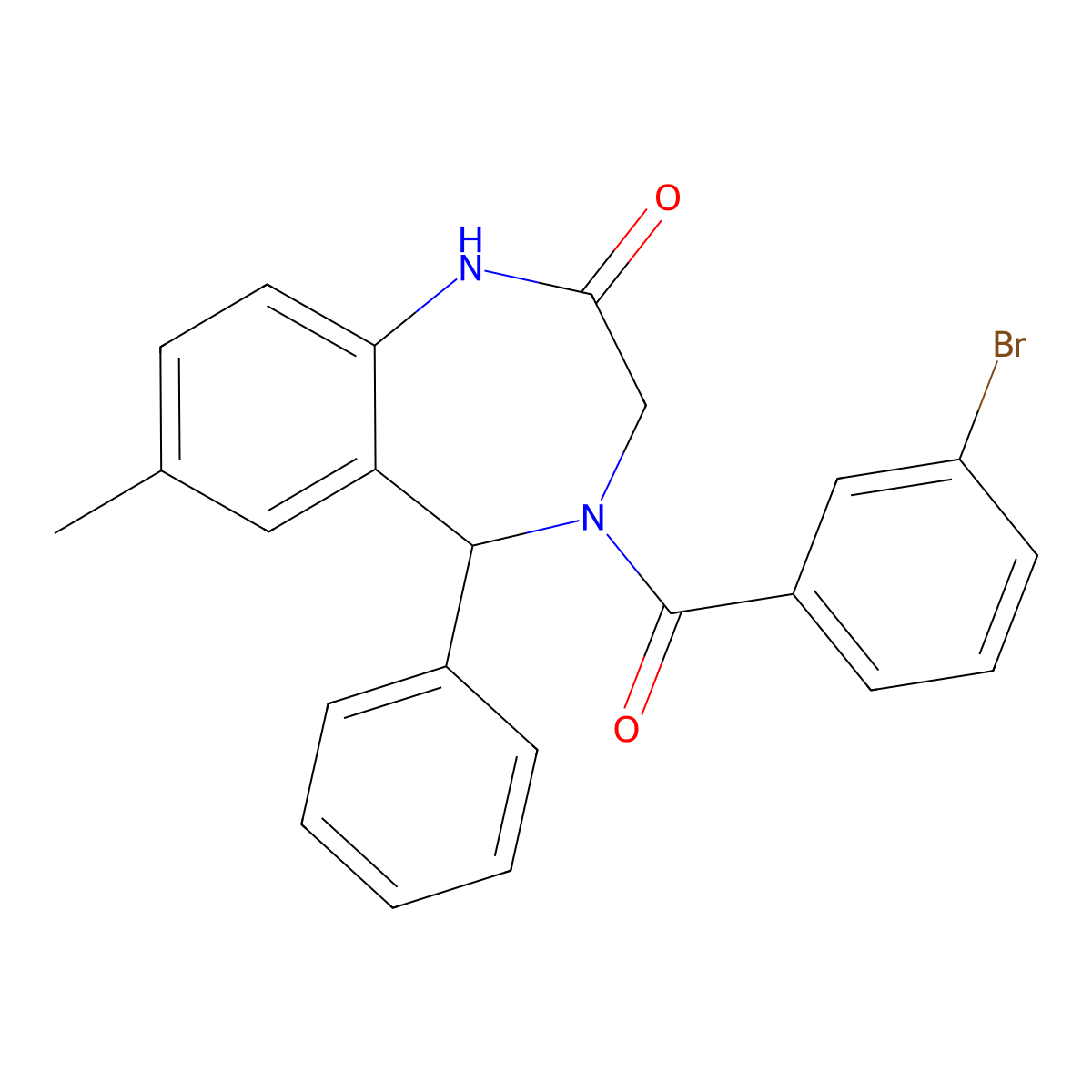 4-(3-bromobenzoyl)-7-methyl-5-phenyl-4,5-dihydro-1H-benzo[e][1,4]diazepin-2(3H)-one molecular structure, CAS 5627-99-6
