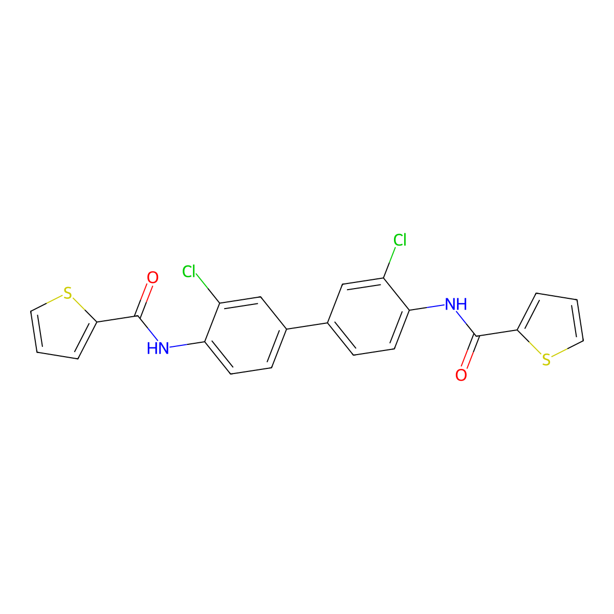 N-[2-chloro-4-[3-chloro-4-(thiophene-2-carbonylamino)phenyl]phenyl]thiophene-2-carboxamide molecular structure, CAS 5628-18-2