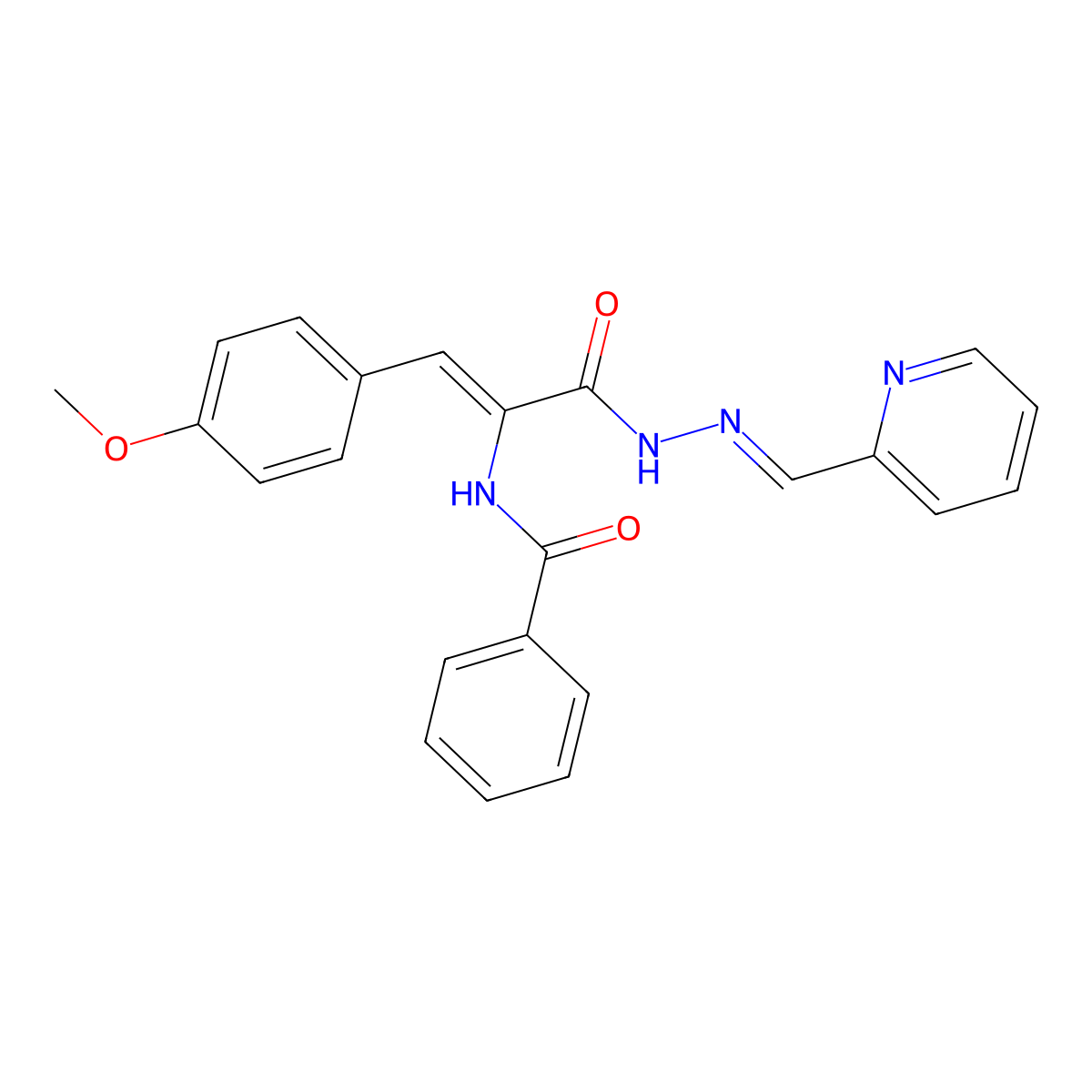 N-[(Z)-2-(4-Methoxyphenyl)-1-[(pyridin-2-ylmethylideneamino)carbamoyl]ethenyl]benzamide molecular structure, CAS 5628-75-1