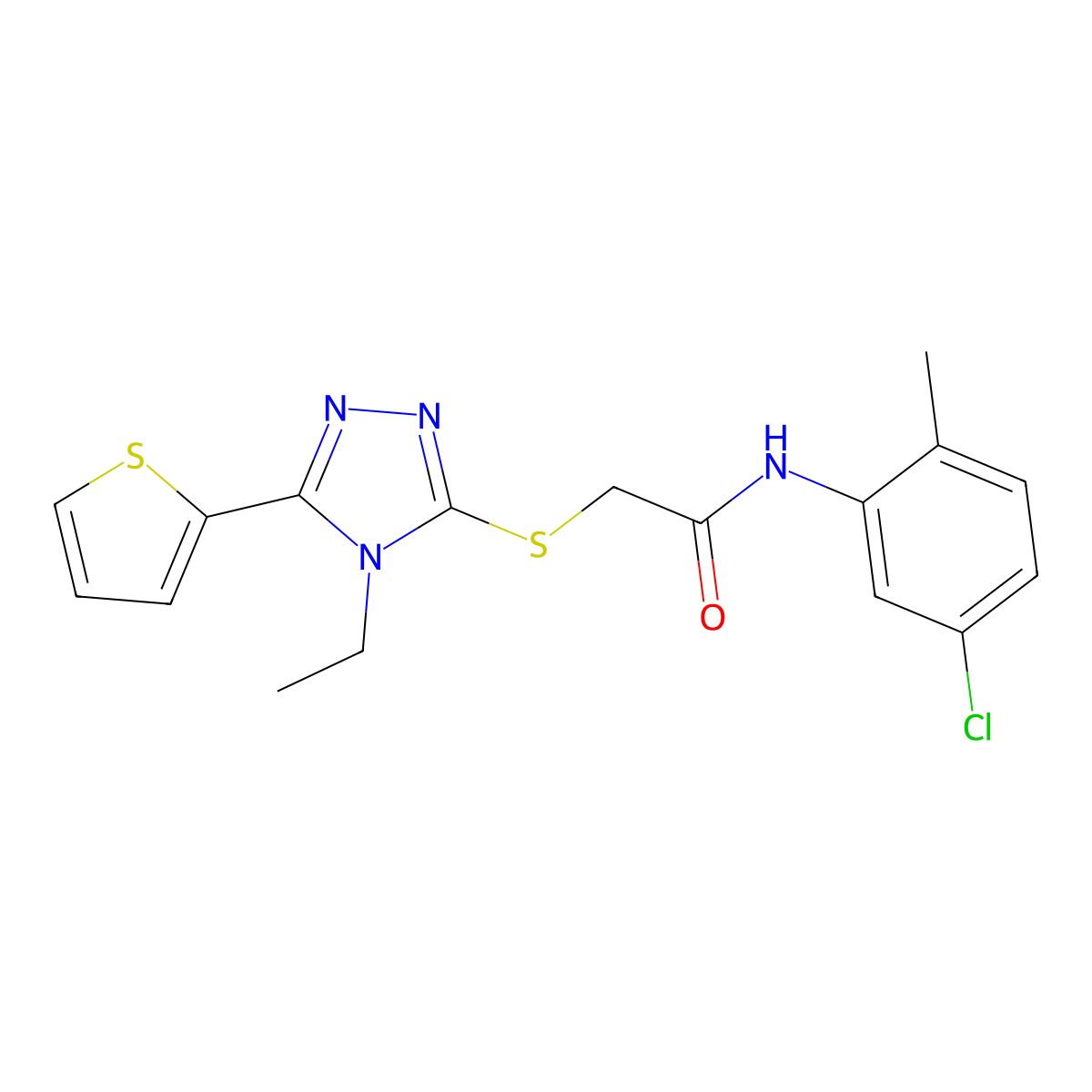 N-(5-Chloro-2-methylphenyl)-2-((4-ethyl-5-(2-thienyl)-4H-1,2,4-triazol-3-YL)sulfanyl)acetamide molecular structure, CAS 562805-11-2