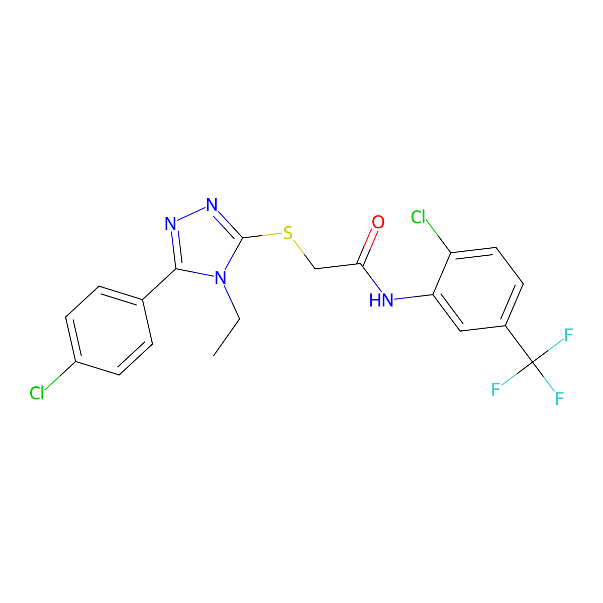 2-[[5-(4-chlorophenyl)-4-ethyl-1,2,4-triazol-3-yl]sulfanyl]-N-[2-chloro-5-(trifluoromethyl)phenyl]acetamide molecular structure, CAS 562822-42-8