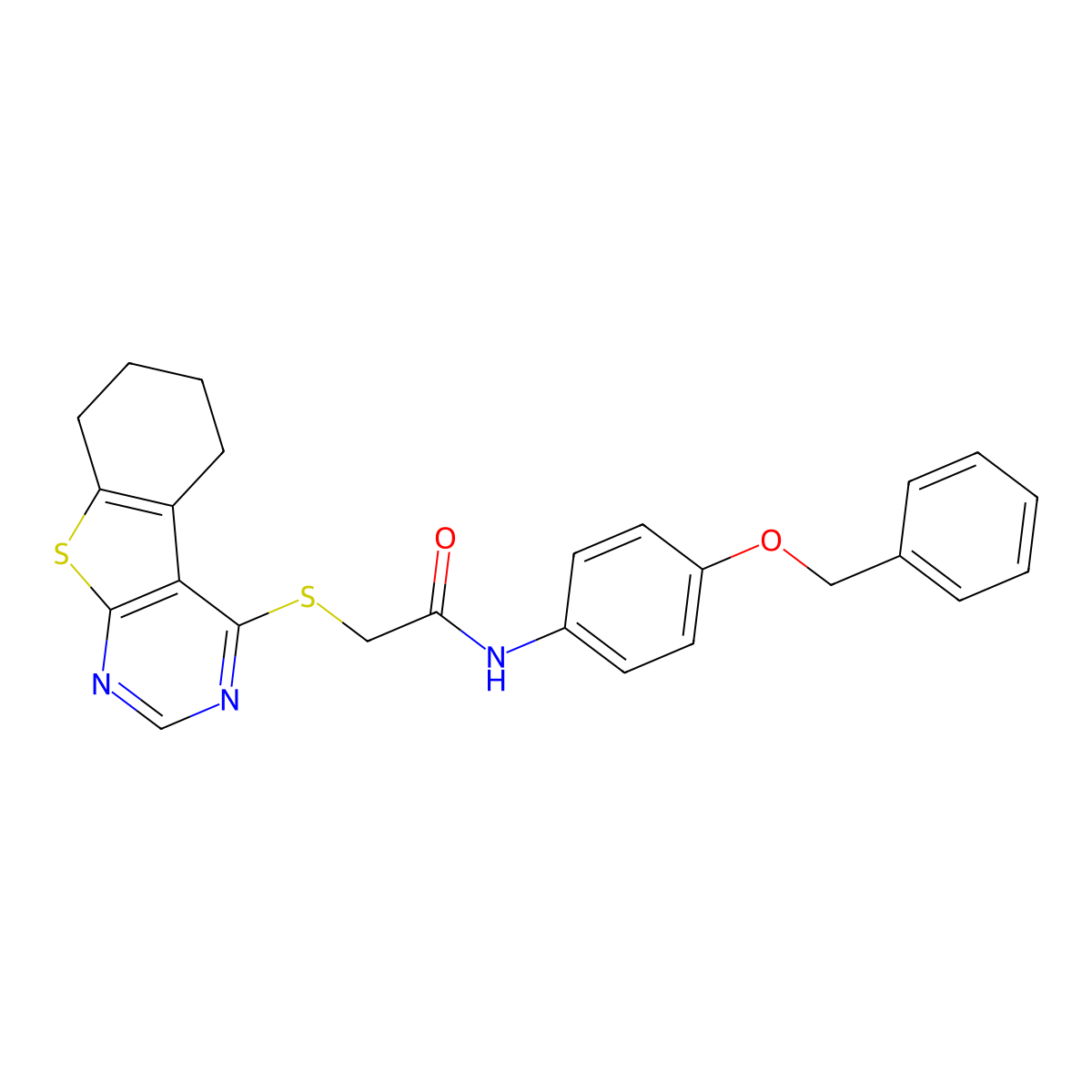 N-[4-(benzyloxy)phenyl]-2-(5,6,7,8-tetrahydro[1]benzothieno[2,3-d]pyrimidin-4-ylsulfanyl)acetamide molecular structure, CAS 562831-47-4