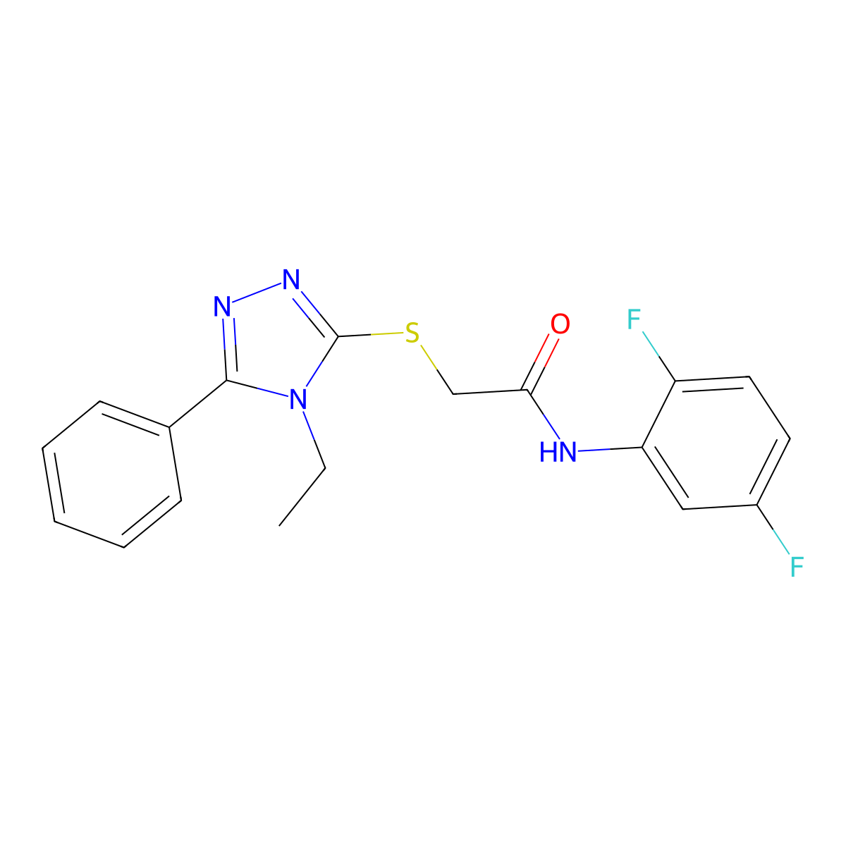 N-(2,5-difluorophenyl)-2-[(4-ethyl-5-phenyl-4H-1,2,4-triazol-3-yl)sulfanyl]acetamide molecular structure, CAS 562832-71-7