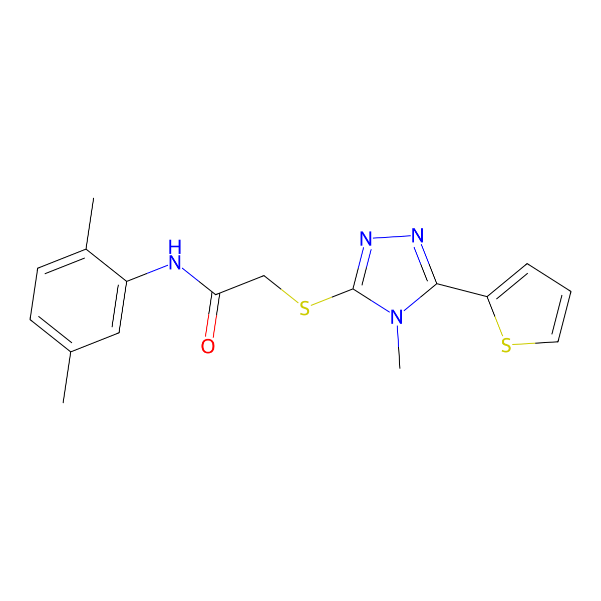 N-(2,5-dimethylphenyl)-2-{[4-methyl-5-(thiophen-2-yl)-4H-1,2,4-triazol-3-yl]sulfanyl}acetamide molecular structure, CAS 562848-78-6
