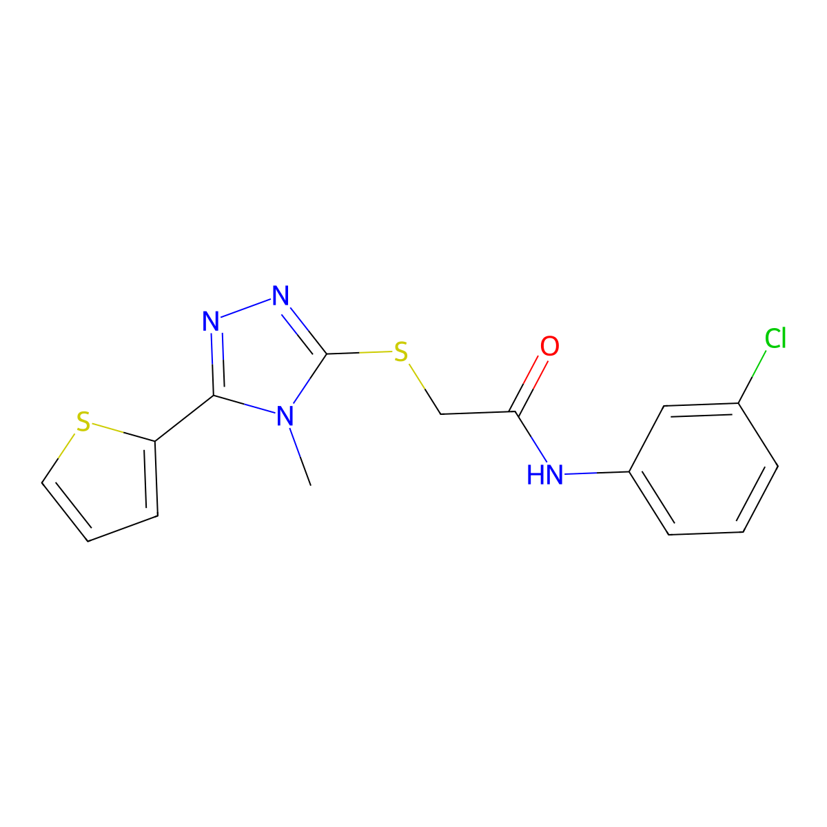 N-(3-chlorophenyl)-2-{[4-methyl-5-(thiophen-2-yl)-4H-1,2,4-triazol-3-yl]sulfanyl}acetamide molecular structure, CAS 562848-81-1