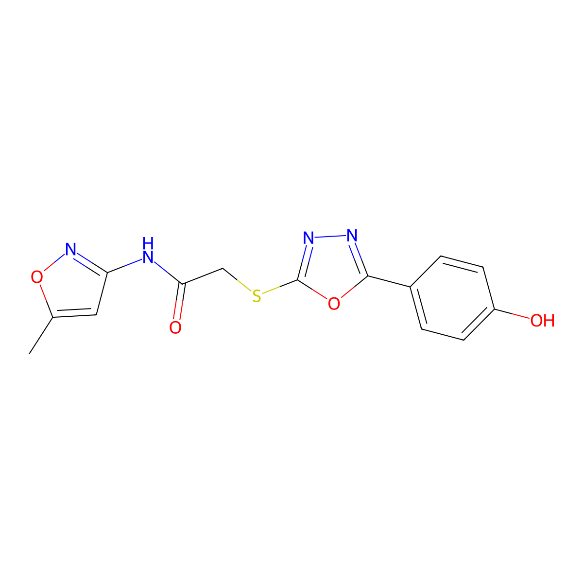 2-{[5-(4-hydroxyphenyl)-1,3,4-oxadiazol-2-yl]sulfanyl}-N-(5-methyl-1,2-oxazol-3-yl)acetamide molecular structure, CAS 562849-47-2