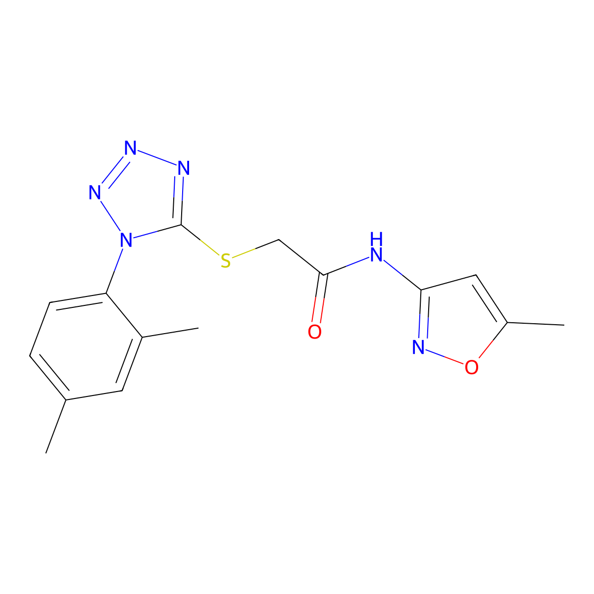 2-[1-(2,4-dimethylphenyl)tetrazol-5-yl]sulfanyl-N-(5-methyl-1,2-oxazol-3-yl)acetamide molecular structure, CAS 562865-86-5