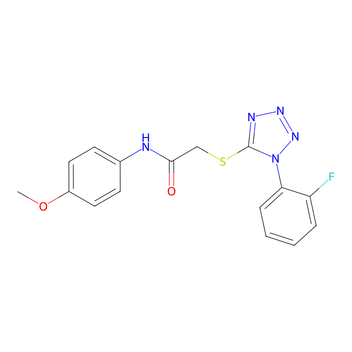 2-((1-(2-fluorophenyl)-1H-tetrazol-5-yl)thio)-N-(4-methoxyphenyl)acetamide molecular structure, CAS 562866-41-5