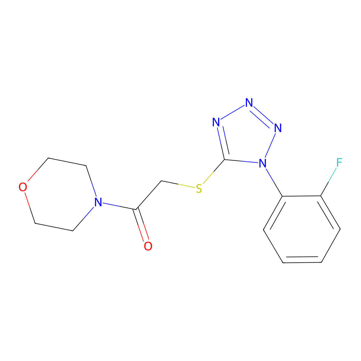 2-((1-(2-fluorophenyl)-1H-tetrazol-5-yl)thio)-1-morpholinoethanone molecular structure, CAS 562866-47-1