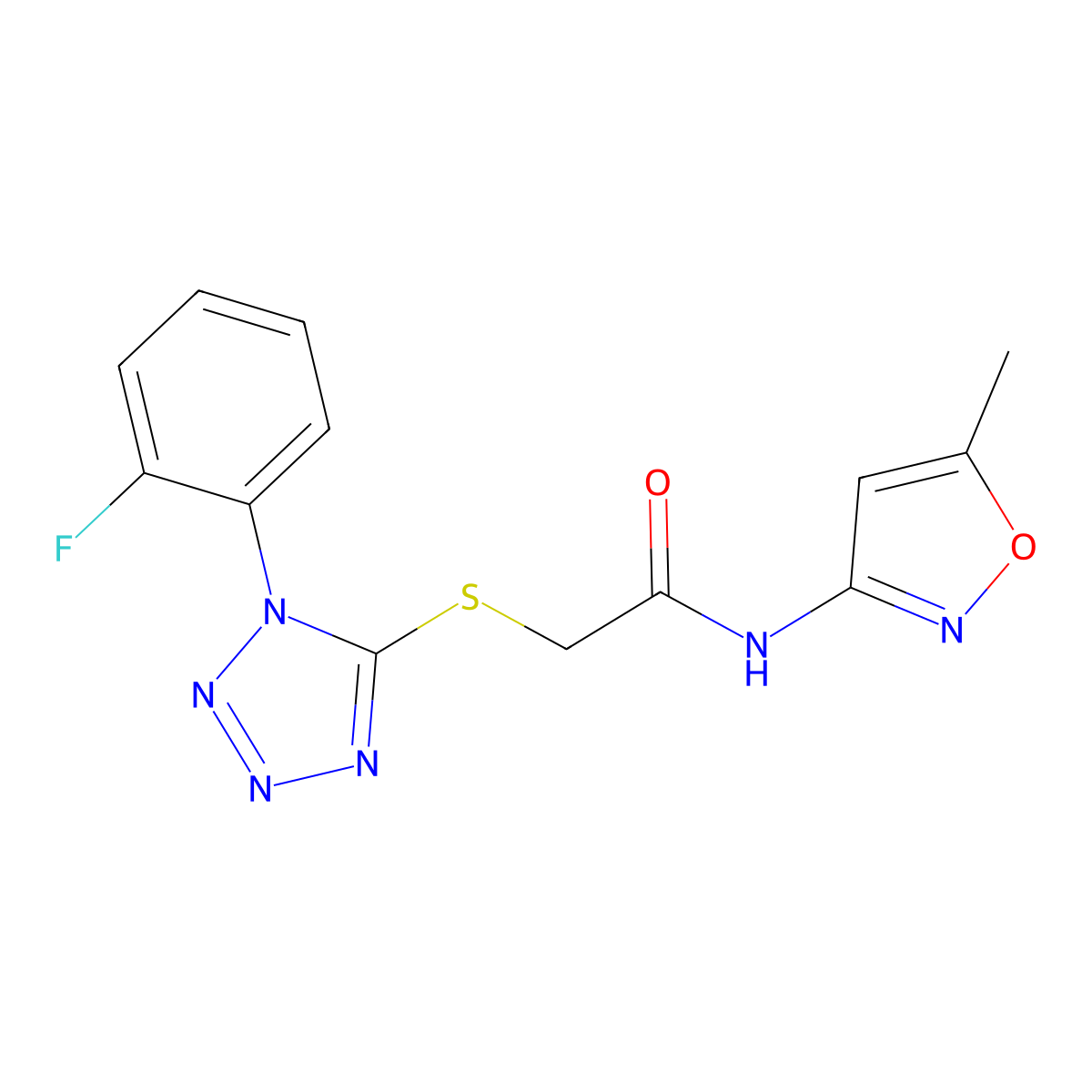 2-((1-(2-fluorophenyl)-1H-tetrazol-5-yl)thio)-N-(5-methylisoxazol-3-yl)acetamide molecular structure, CAS 562866-60-8