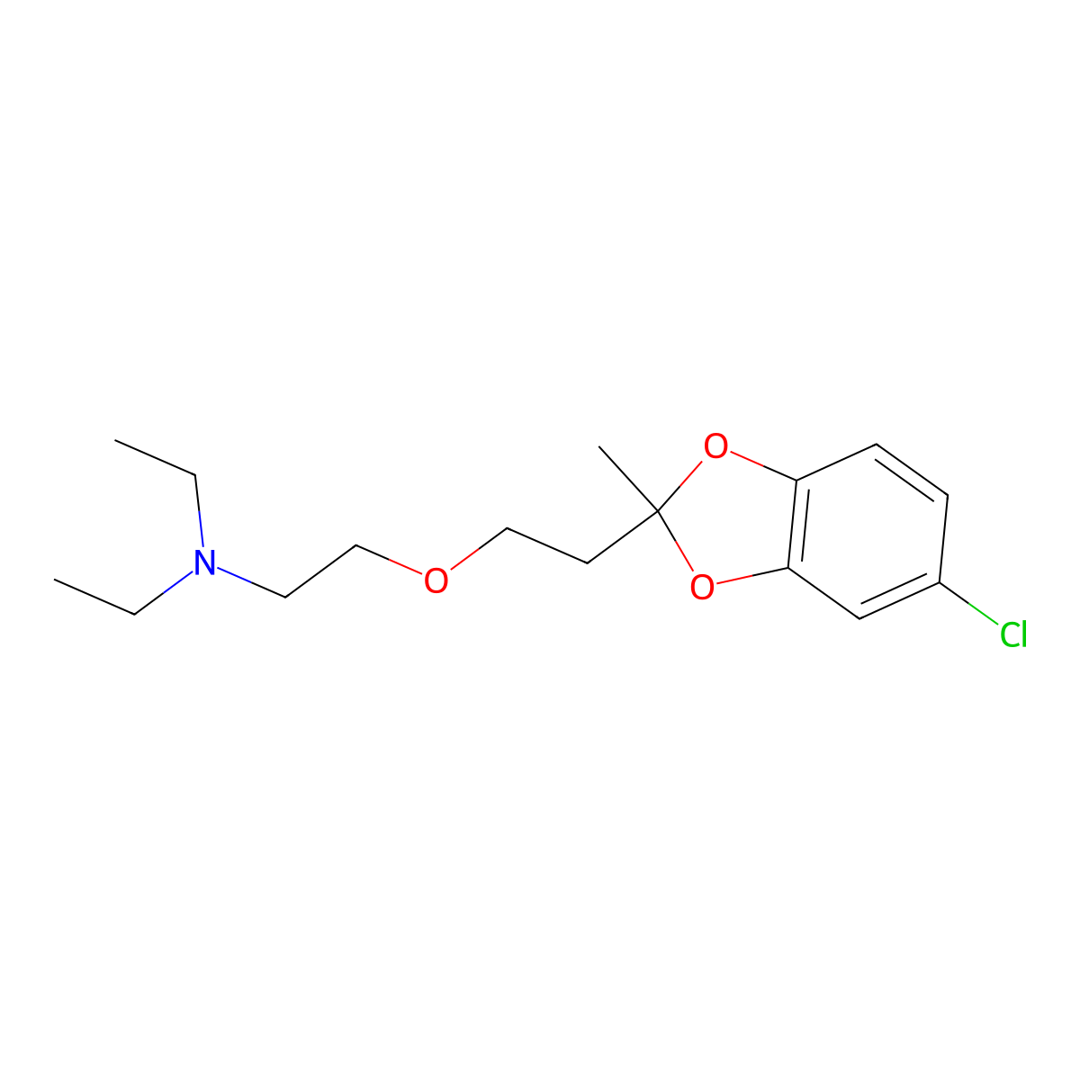 1,3-Benzodioxole, 5-chloro-2-(2-(2-(diethylamino)ethoxy)ethyl)-2-methyl- molecular structure, CAS 56287-41-3