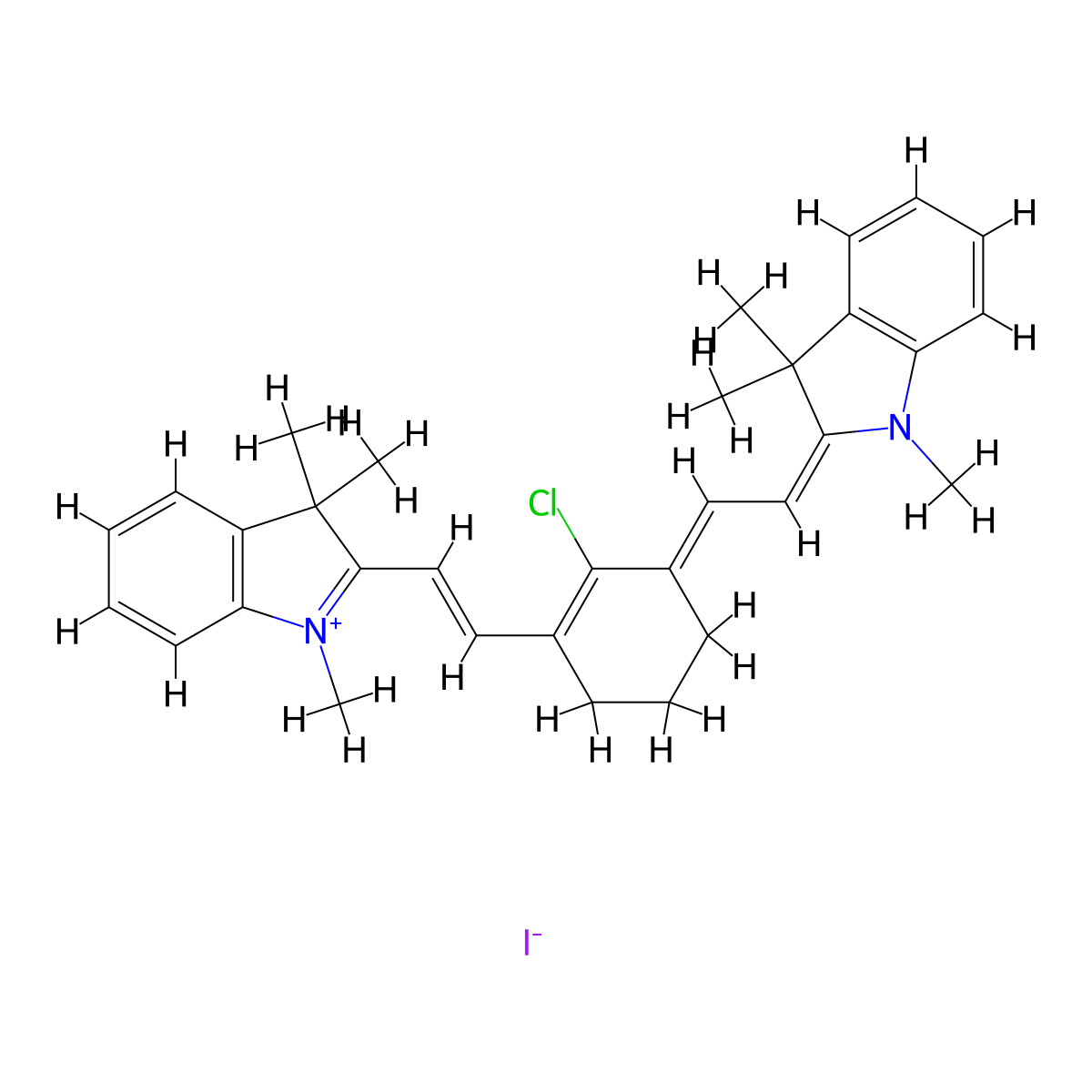 2-[2-[2-Chloro-3-[2-(1,3,3-trimethylindolin-2-ylidene)ethylidene]cyclohex-1-en-1-yl]vinyl]-1,3,3-trimethyl-3H-indol-1-ium Iodide molecular structure, CAS 56289-67-9