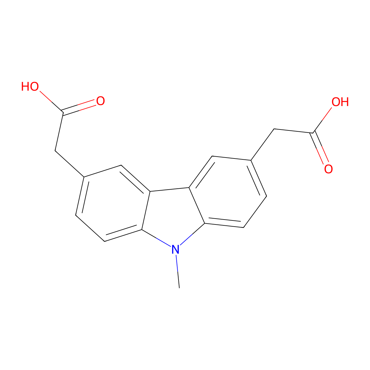 9H-Carbazole-3,6-diacetic acid, 9-methyl- molecular structure, CAS 56297-12-2