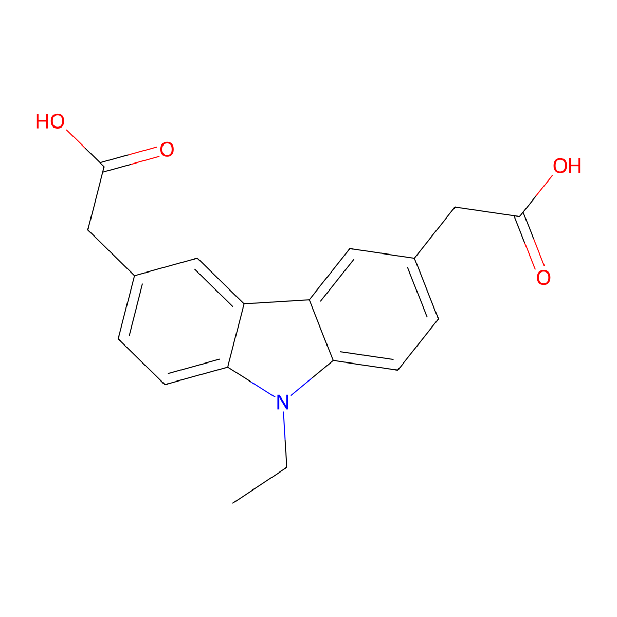 2-[6-(Carboxymethyl)-9-ethyl-3-carbazolyl]acetic acid molecular structure, CAS 56297-13-3