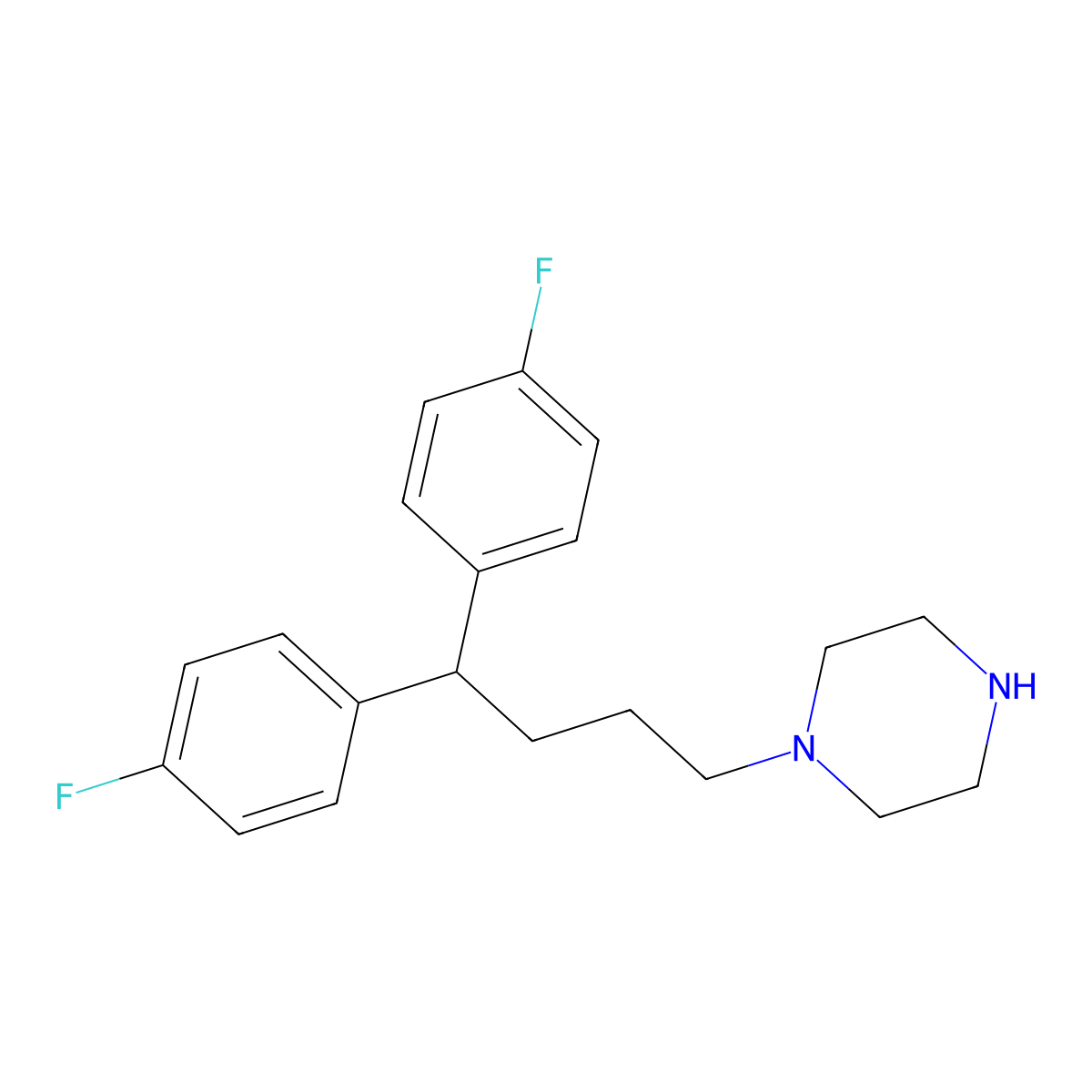 1-(4,4-Bis(4-fluorophenyl)butyl)piperazine molecular structure, CAS 5631-35-6