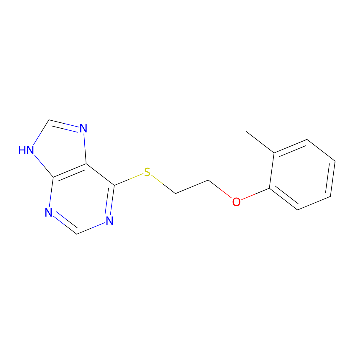 6-[2-(2-methylphenoxy)ethylsulfanyl]-7H-purine molecular structure, CAS 5631-57-2