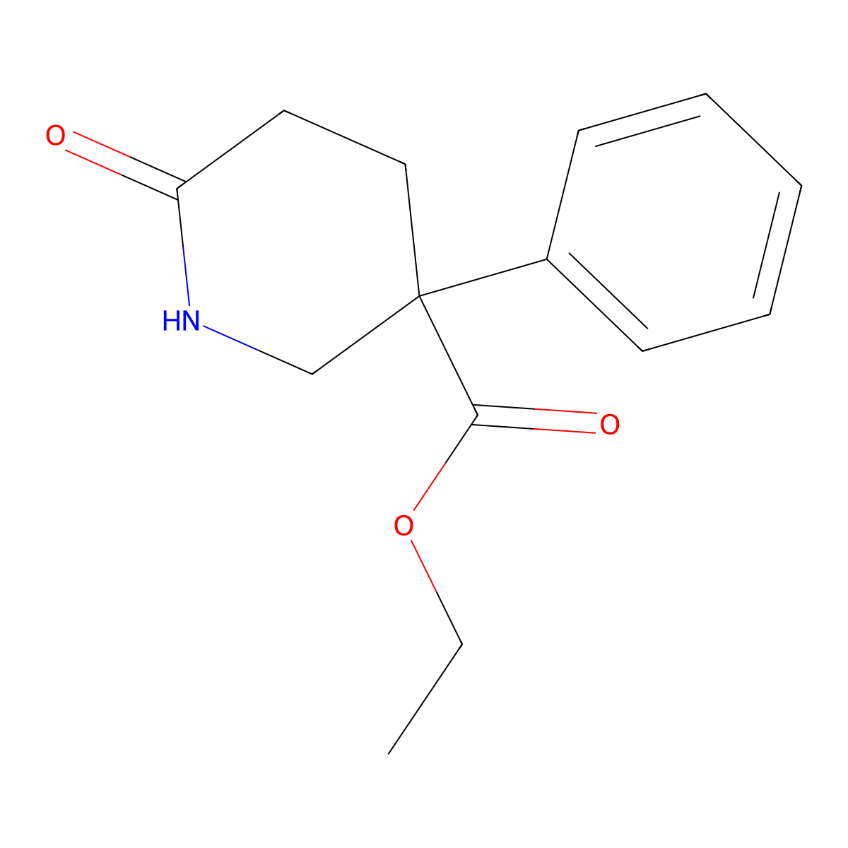 Ethyl 6-oxo-3-phenylpiperidine-3-carboxylate molecular structure, CAS 5632-70-2