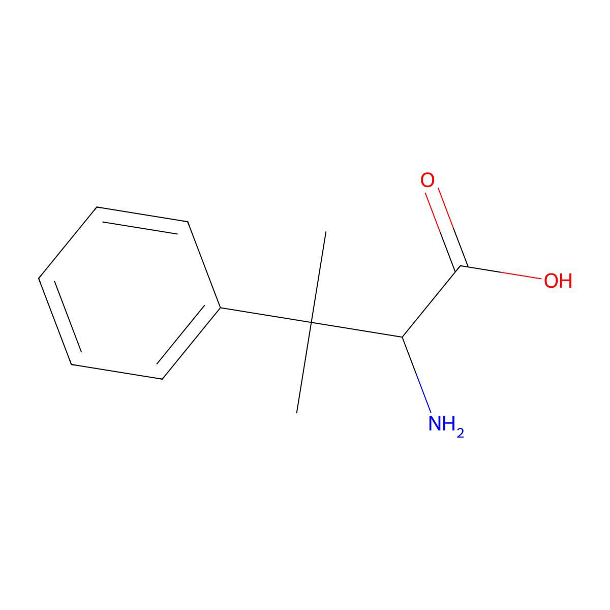2-Amino-3-methyl-3-phenylbutanoic acid molecular structure, CAS 5633-06-7