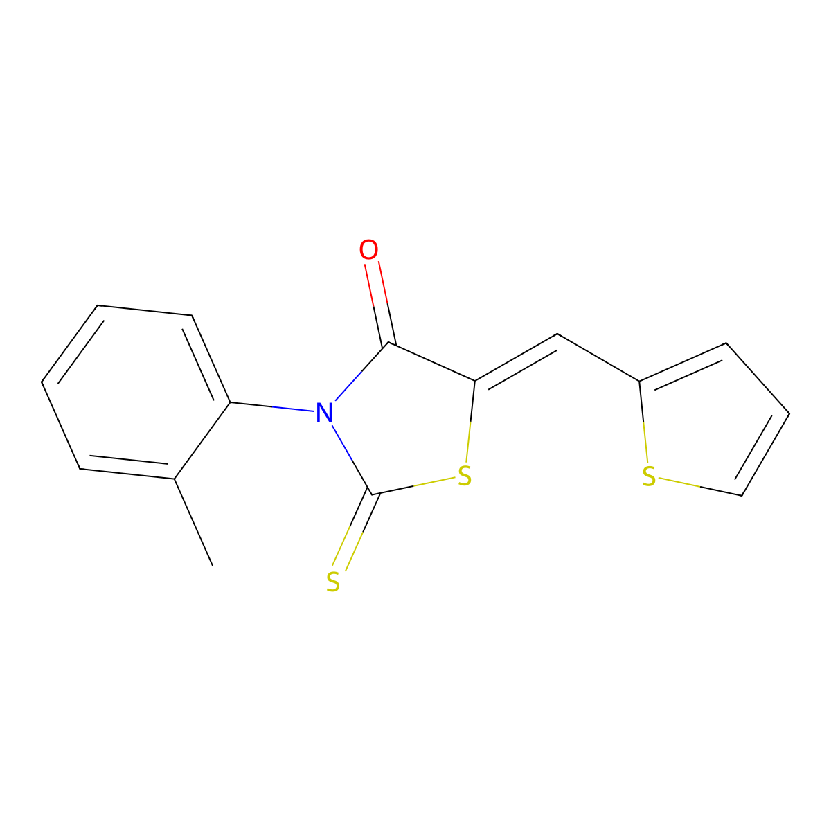 3-(2-Methylphenyl)-2-sulfanylidene-5-(thiophen-2-ylmethylidene)-1,3-thiazolidin-4-one molecular structure, CAS 5634-53-7