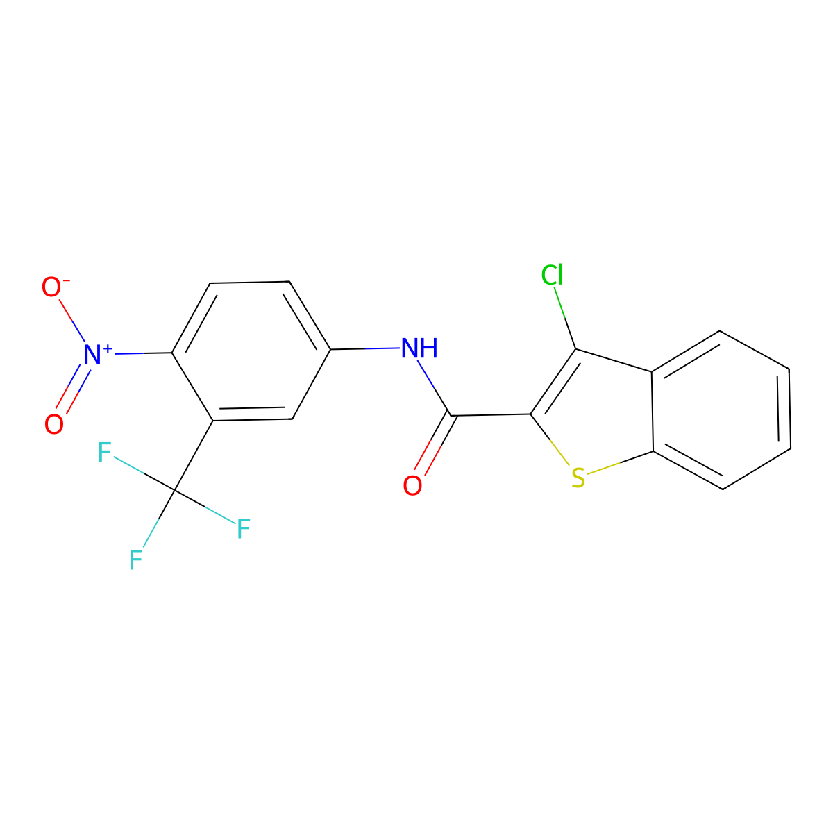 3-chloro-N-[4-nitro-3-(trifluoromethyl)phenyl]-1-benzothiophene-2-carboxamide molecular structure, CAS 5634-95-7