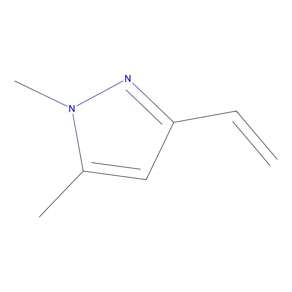 1H-Pyrazole, 3-ethenyl-1,5-dimethyl- molecular structure, CAS 56342-54-2