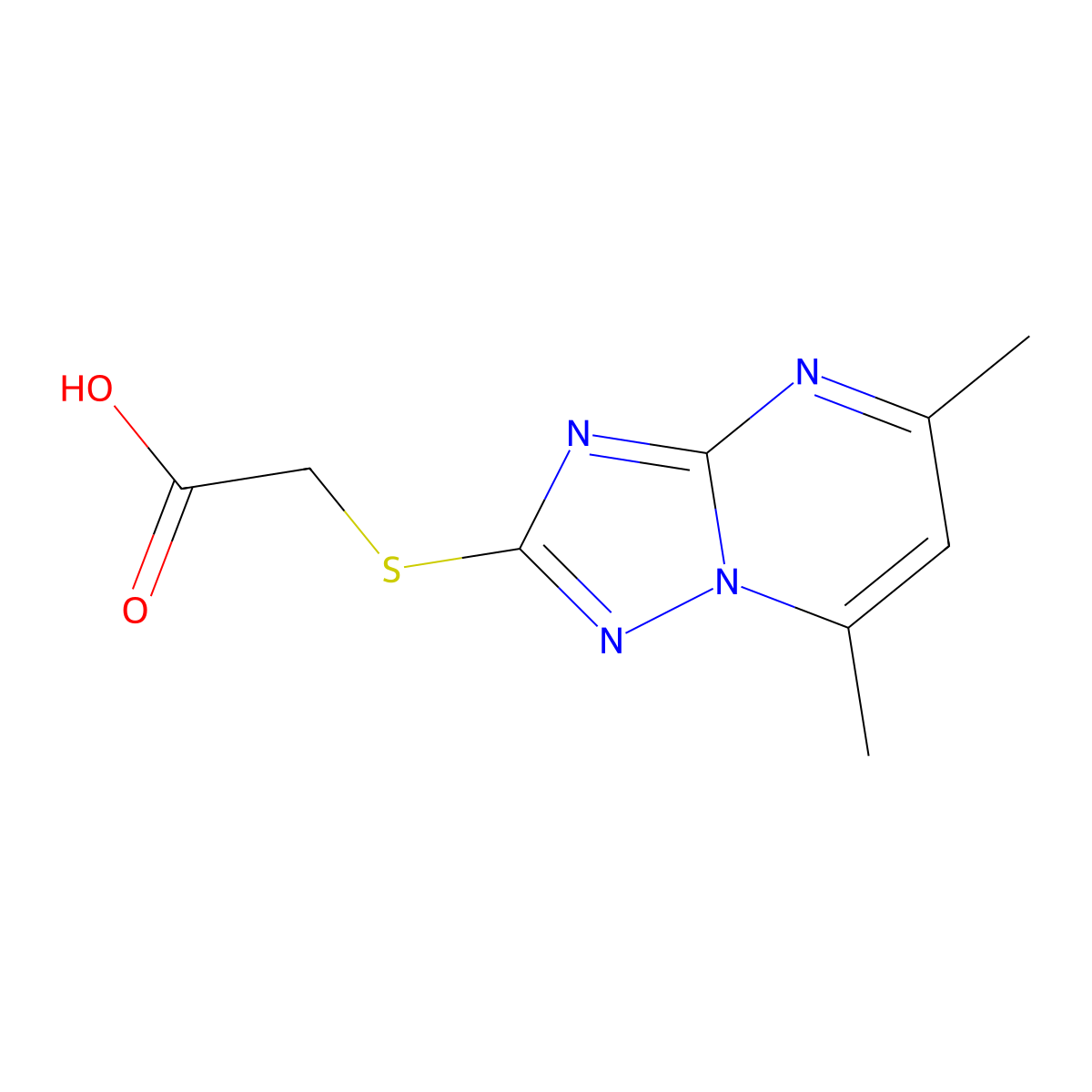 Acetic acid, [(5,7-dimethyl[1,2,4]triazolo[1,5-a]pyrimidin-2-yl)thio]- molecular structure, CAS 56347-19-4