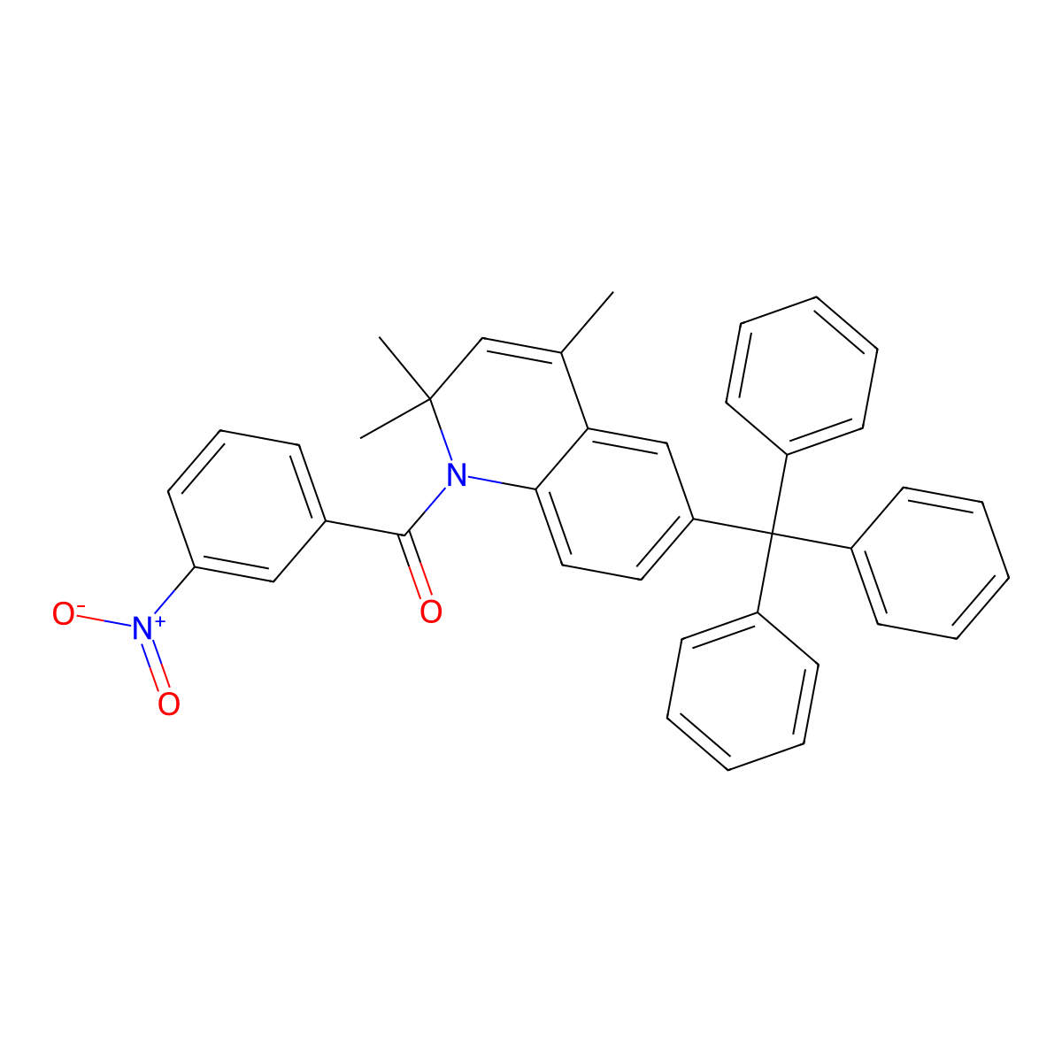 (3-Nitrophenyl)-(2,2,4-trimethyl-6-tritylquinolin-1-yl)methanone molecular structure, CAS 5635-42-7