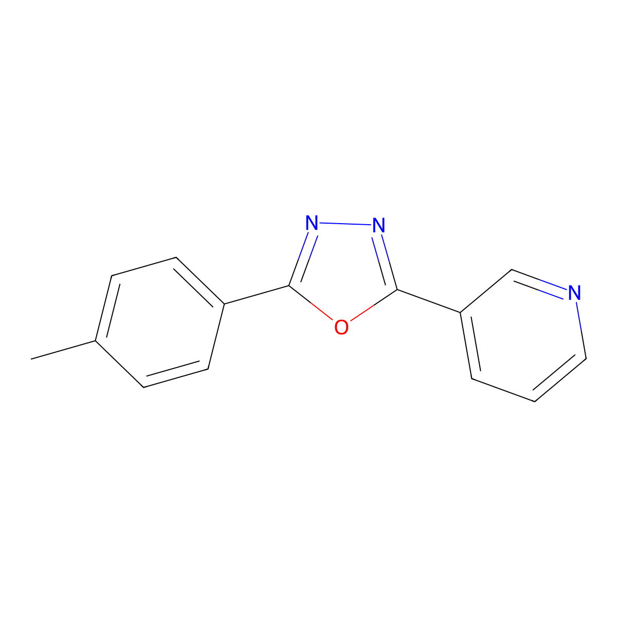 2-(3-Pyridyl)-5-(4-tolyl)-1,3,4-oxadiazole molecular structure, CAS 56352-92-2