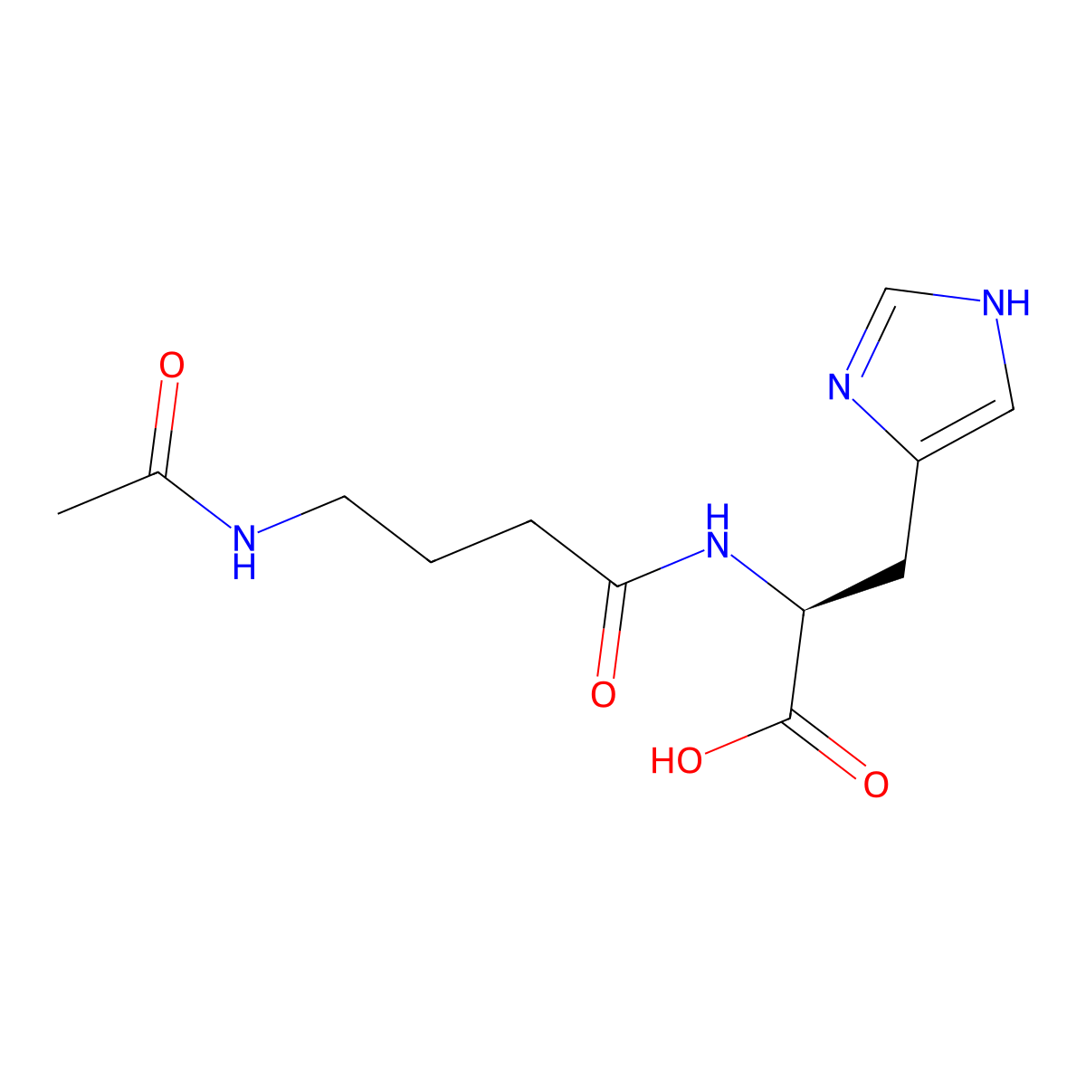 (2S)-2-(4-acetamidobutanamido)-3-(1H-imidazol-4-yl)propanoic acid molecular structure, CAS 56353-14-1