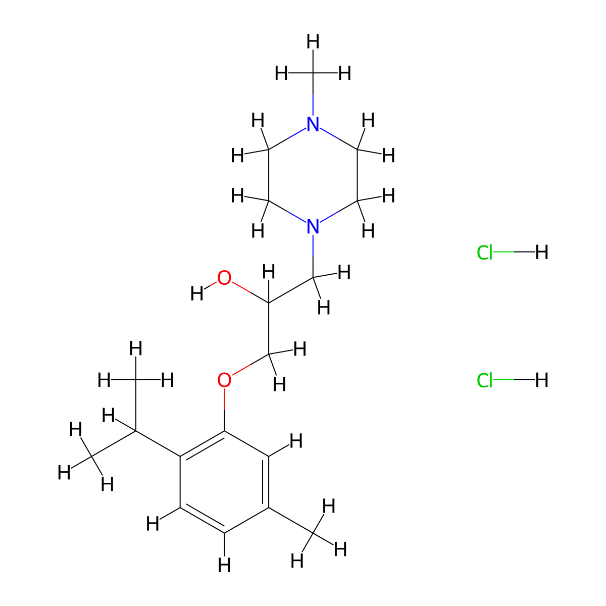 1-[5-Methyl-2-(propan-2-yl)phenoxy]-3-(4-methylpiperazin-1-yl)propan-2-ol dihydrochloride molecular structure, CAS 56354-15-5