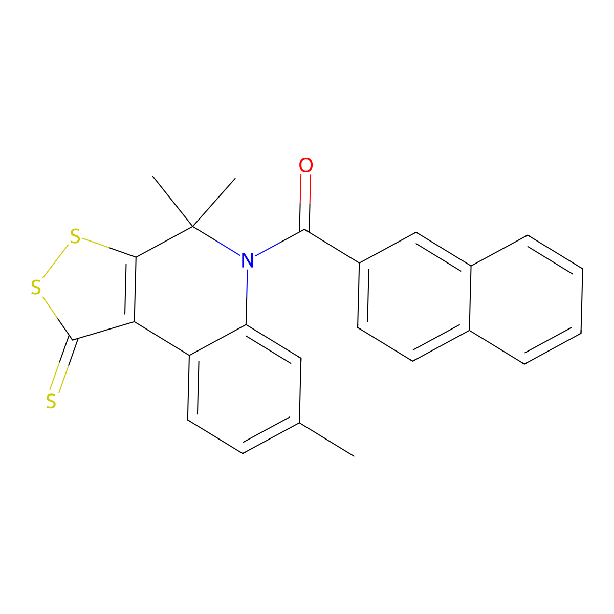 Naphthalen-2-yl-(4,4,7-trimethyl-1-sulfanylidenedithiolo[3,4-c]quinolin-5-yl)methanone molecular structure, CAS 5636-05-5