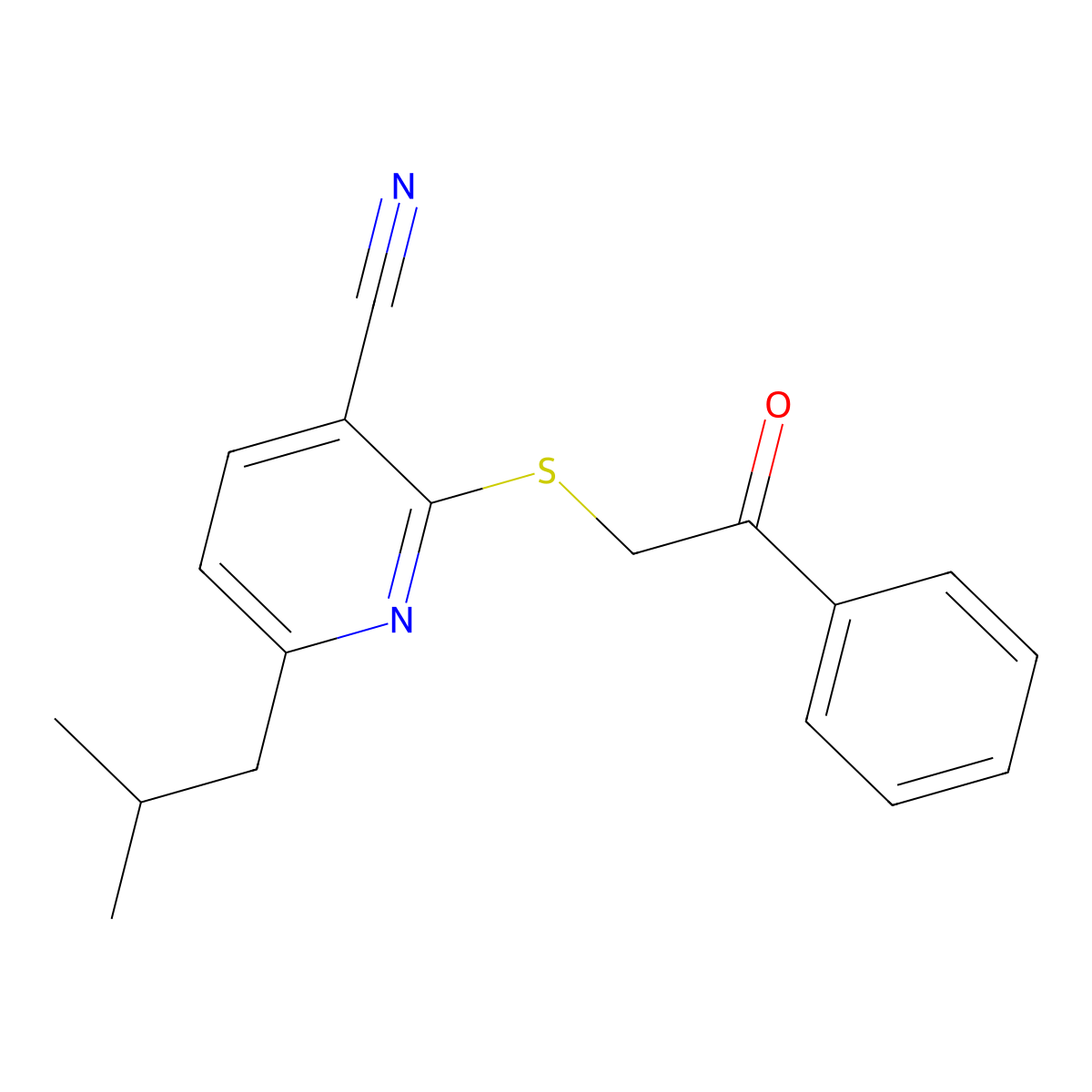 6-(2-Methylpropyl)-2-[(2-oxo-2-phenylethyl)sulfanyl]pyridine-3-carbonitrile molecular structure, CAS 5636-29-3