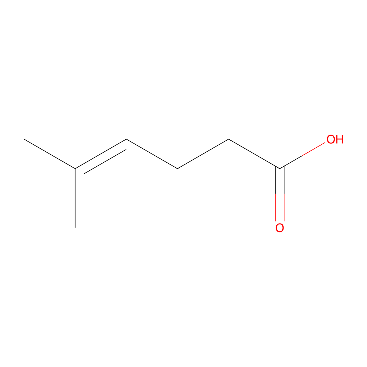 5-Methyl-4-hexenoic acid molecular structure, CAS 5636-65-7