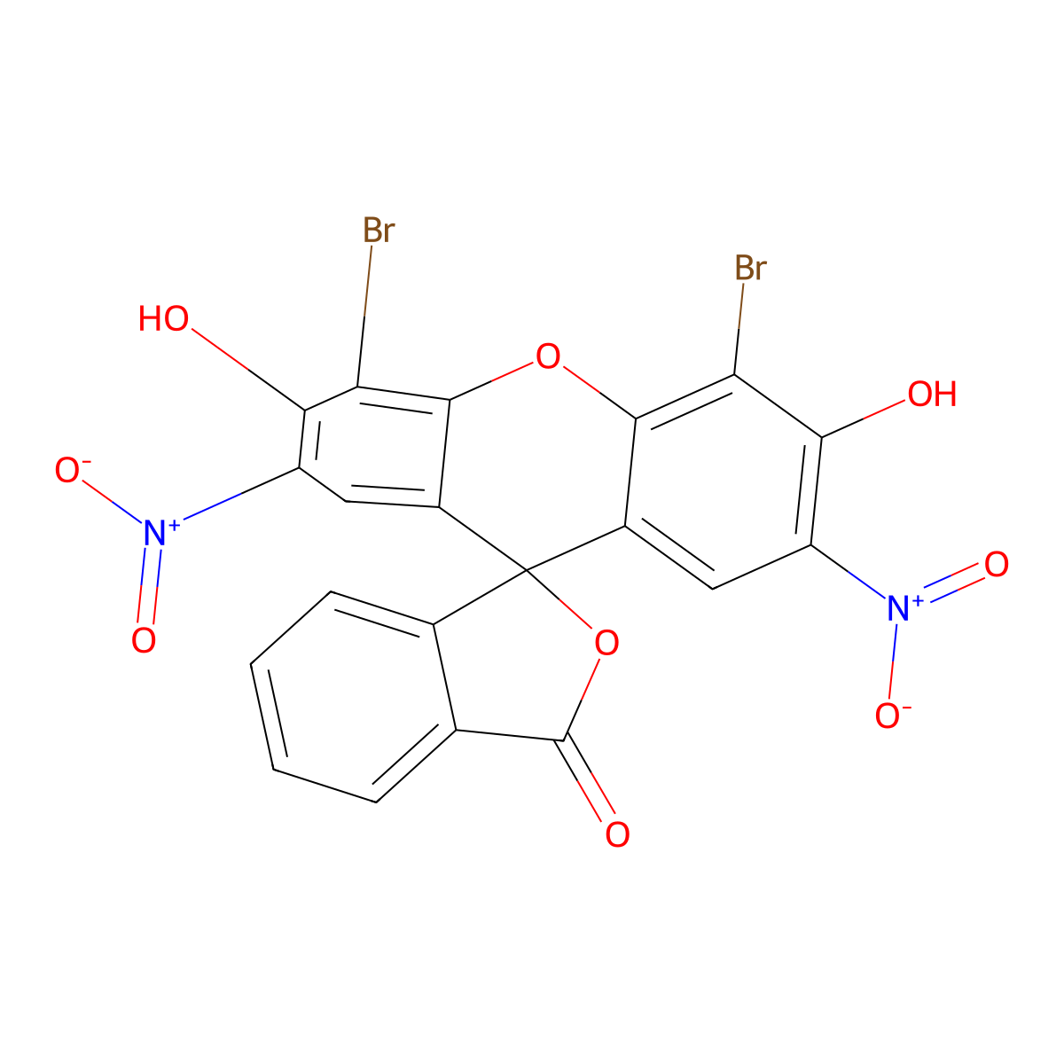 Spiro(isobenzofuran-1(3H),9'-(9H)xanthen)-3-one, 4',5'-dibromo-3',6'-dihydroxy-2',7'-dinitro- molecular structure, CAS 56360-46-4
