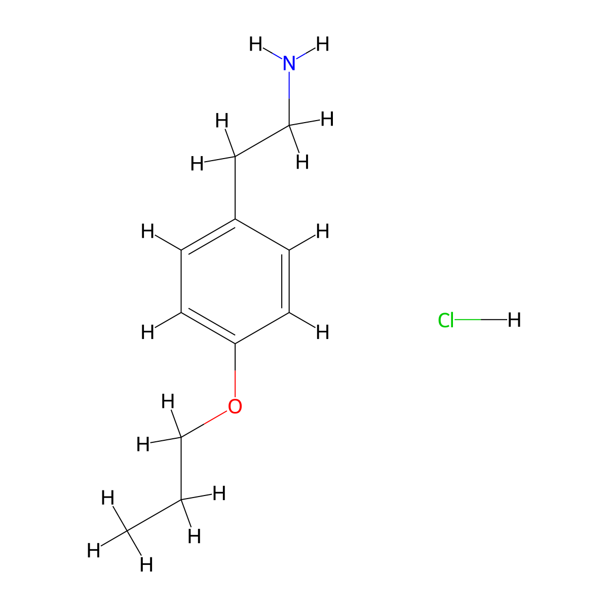 Benzeneethanamine, 4-propoxy-, hydrochloride (1:1) molecular structure, CAS 56370-31-1