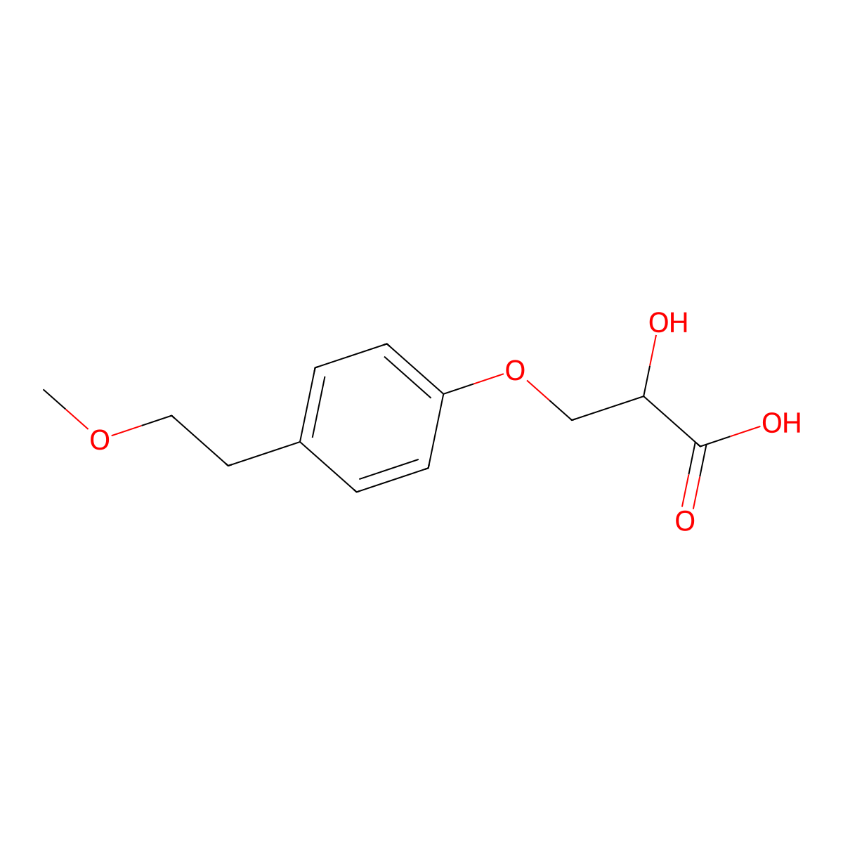Propanoic acid, 2-hydroxy-3-(4-(2-methoxyethyl)phenoxy)- molecular structure, CAS 56392-15-5