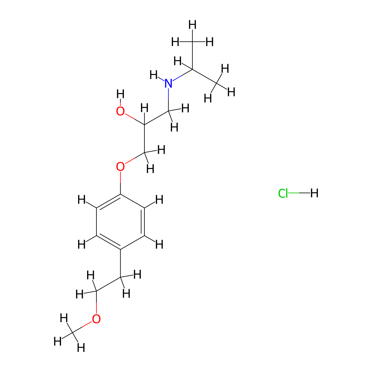 Metoprolol hydrochloride molecular structure, CAS 56392-18-8