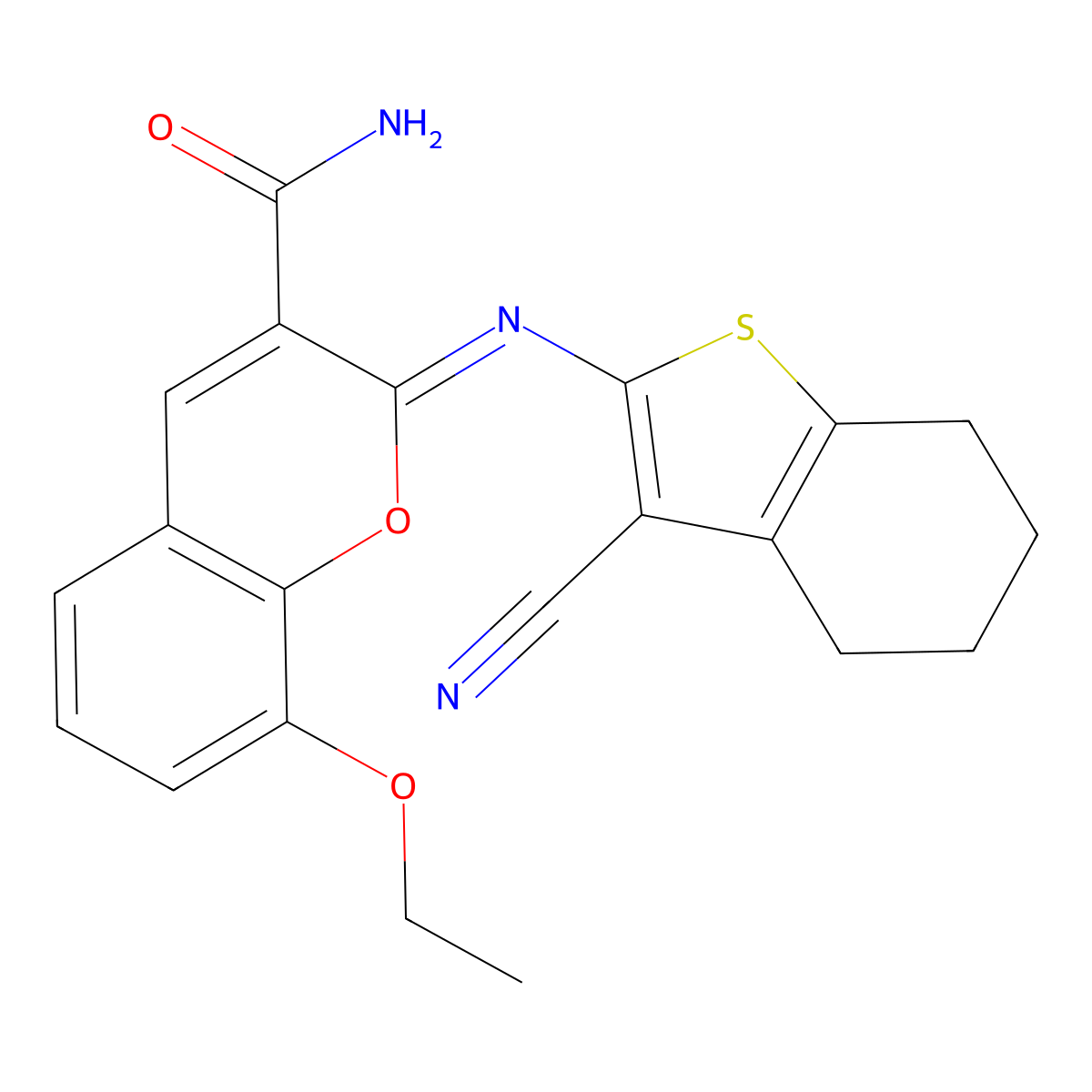 2-[(3-Cyano-4,5,6,7-tetrahydro-1-benzothiophen-2-yl)imino]-8-ethoxychromene-3-carboxamide molecular structure, CAS 5640-97-1