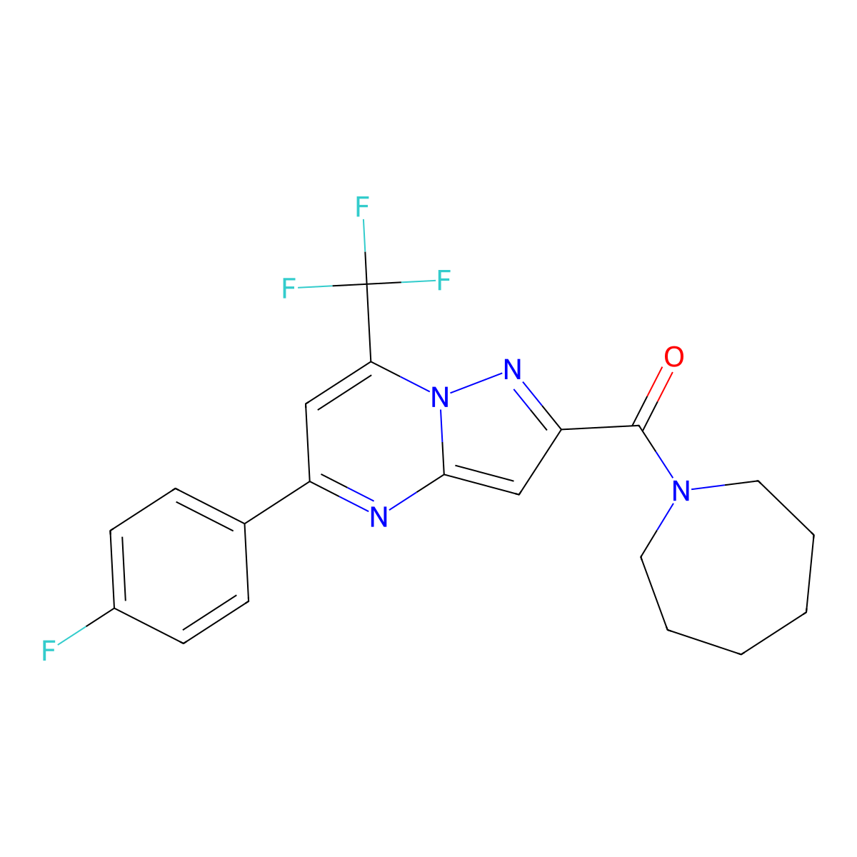 Azepan-1-yl-[5-(4-fluorophenyl)-7-(trifluoromethyl)pyrazolo[1,5-a]pyrimidin-2-yl]methanone molecular structure, CAS 5641-33-8