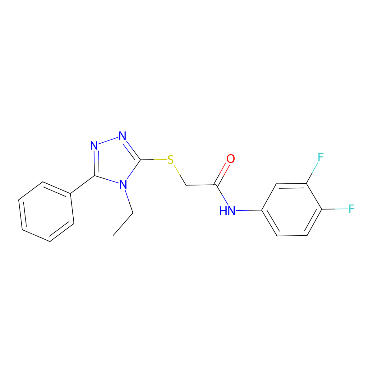 N-(3,4-difluorophenyl)-2-[(4-ethyl-5-phenyl-4H-1,2,4-triazol-3-yl)sulfanyl]acetamide molecular structure, CAS 564456-77-5
