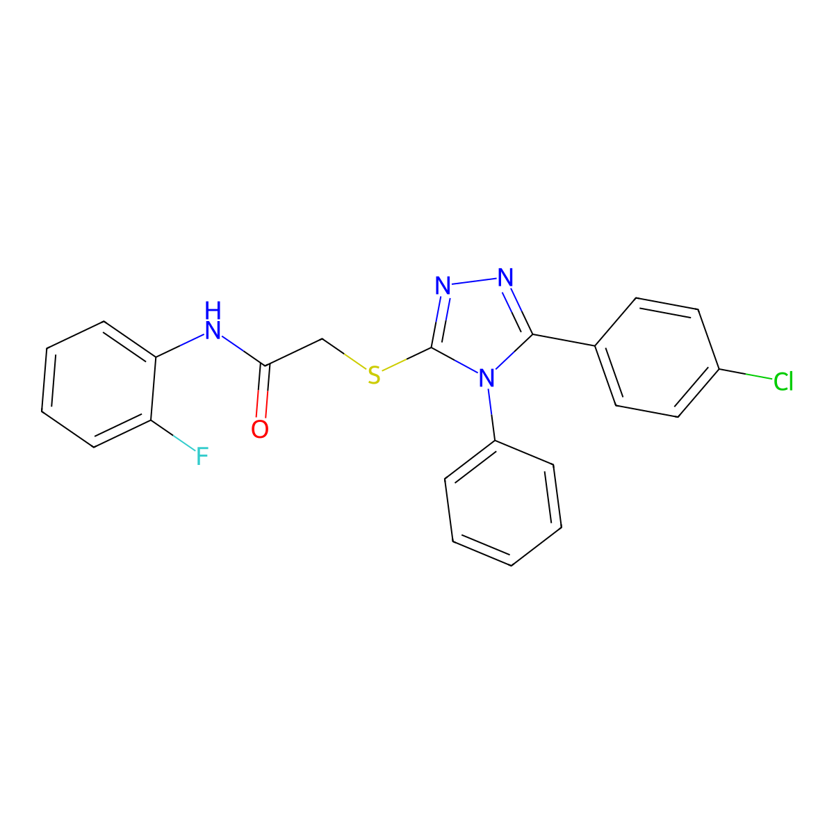 2-[[5-(4-chlorophenyl)-4-phenyl-1,2,4-triazol-3-yl]sulfanyl]-N-(2-fluorophenyl)acetamide molecular structure, CAS 564461-03-6