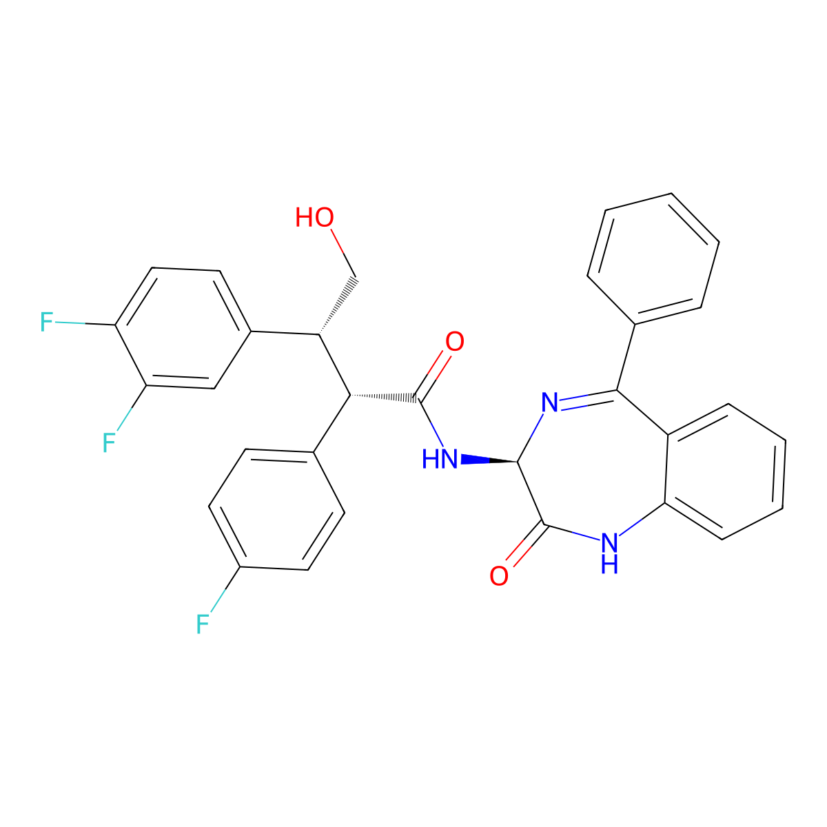(2S,3R)-3-(3,4-difluorophenyl)-2-(4-fluorophenyl)-4-hydroxy-N-[(3S)-2-oxo-5-phenyl-1,3-dihydro-1,4-benzodiazepin-3-yl]butanamide molecular structure, CAS 564462-36-8