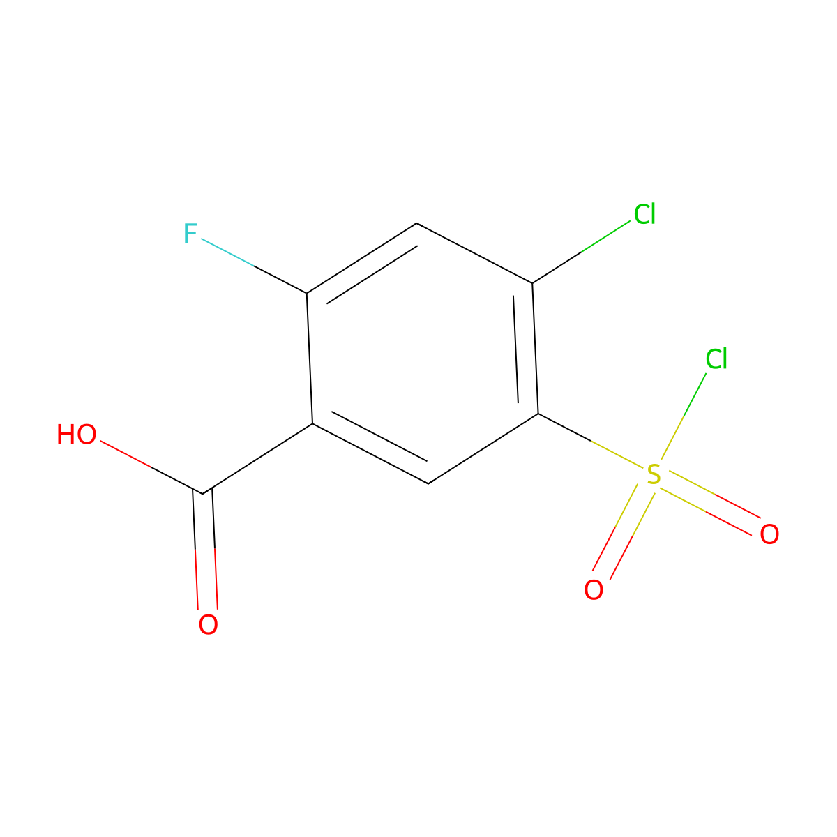 4-Chloro-5-(chlorosulfonyl)-2-fluorobenzoic acid molecular structure, CAS 56447-54-2