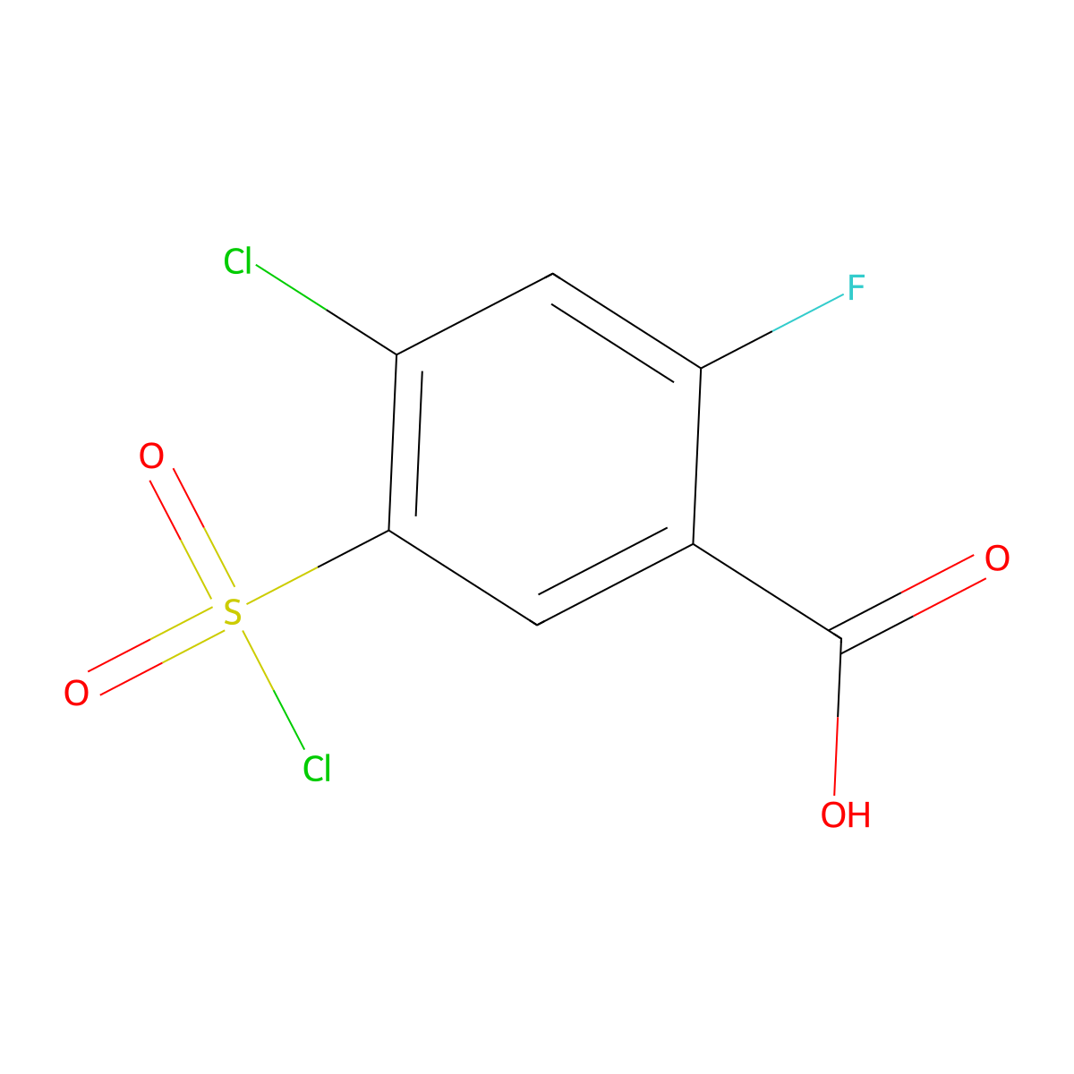 4-Chloro-5-(chlorosulfonyl)-2-fluorobenzoic acid molecular structure, CAS 56447-54-2