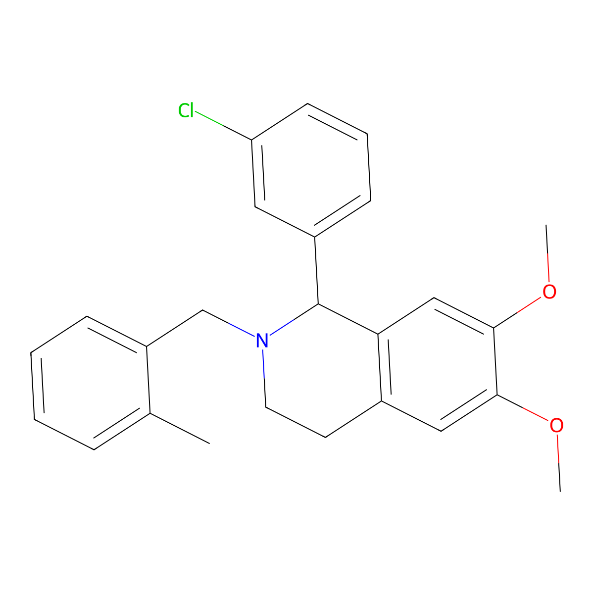 1-(3-chlorophenyl)-6,7-dimethoxy-2-[(2-methylphenyl)methyl]-3,4-dihydro-1H-isoquinoline molecular structure, CAS 5645-15-8