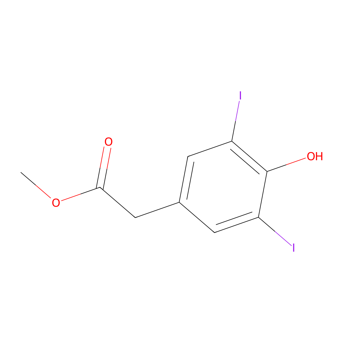 Methyl 2-(4-hydroxy-3,5-diiodophenyl)acetate molecular structure, CAS 56460-36-7